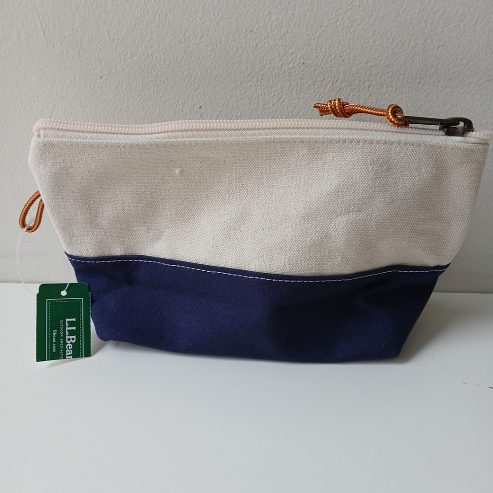 L.L. Bean Boat & Tote Zip Pouch Navy Natural Canvas NWT - Picture 4 of 7